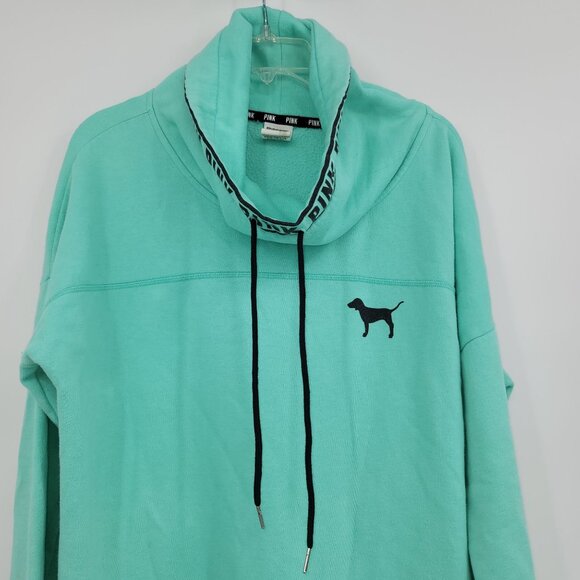 Pink Victoria's Secret Sea Blue Green Cowl Neck Pullover Sweatshirt Size Large - Picture 3 of 7